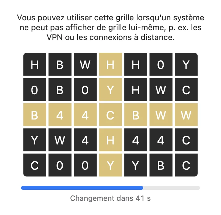 Fenêtre Afficher la grille en mode clair avec la grille et une barre de compte à rebours avant son changement.